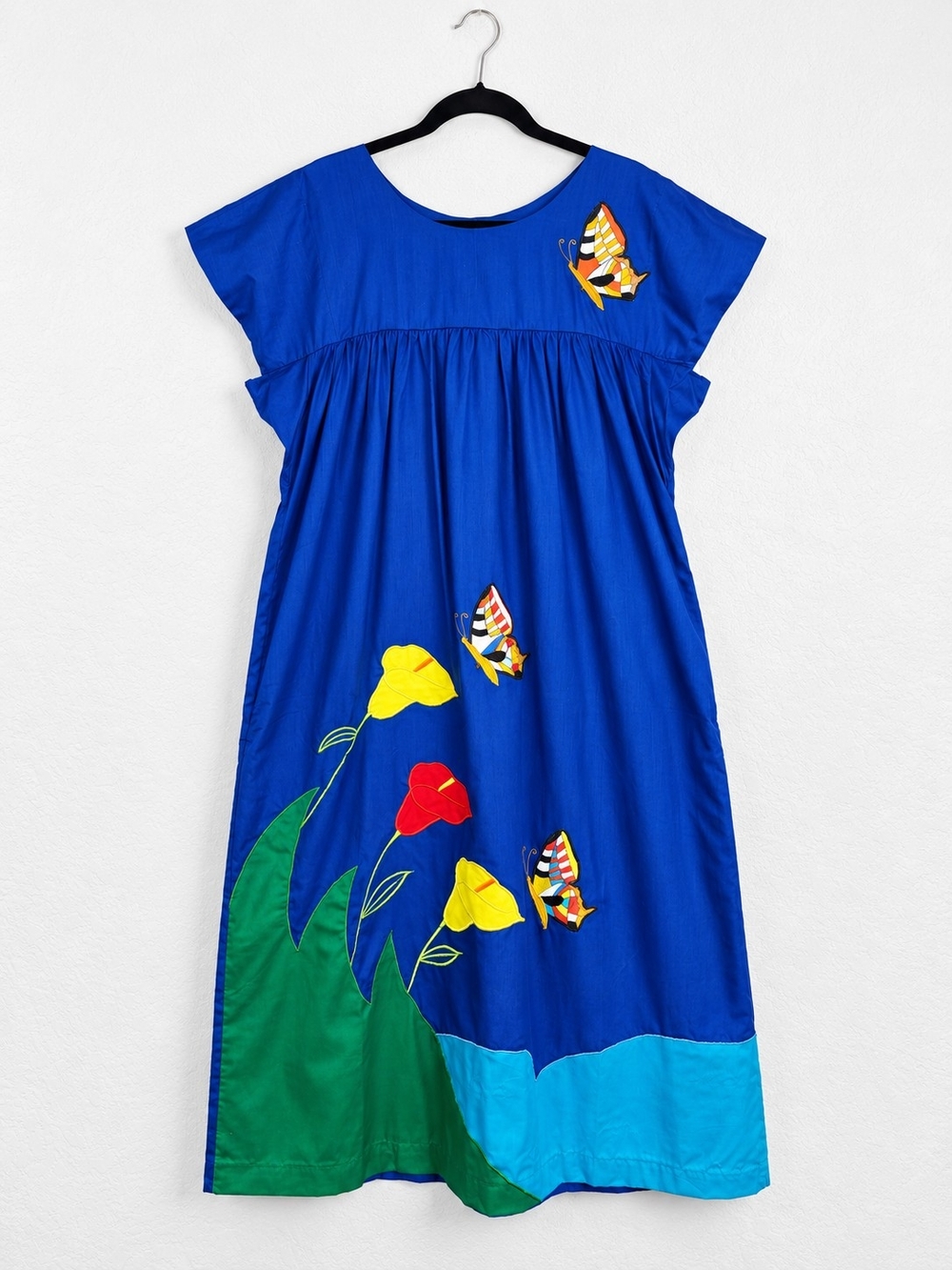 NWT Vintage 70s Bordados Tiscareño L Mexican Butterfly Appliqué Folk Art Dress